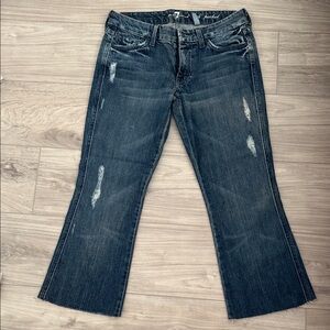 7 For All Mankind Dark Blue Distressed Flare Jeans